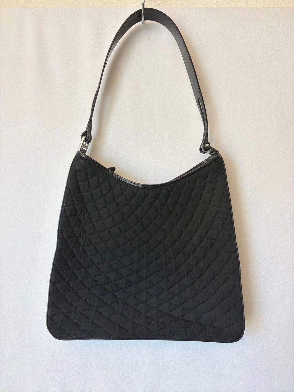 Bally VInatage Black Quilted Shoulder Bag Hobo Leather Strap